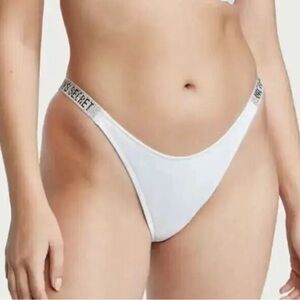 Victoria's Secret Brazilian Swim Bikini Bottom Rhinestone Logo Shine Strap NWT